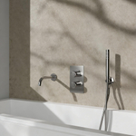 Fortifura Calvi Robinet de baignoire - bec 22cm à raccourcir - flexible - douchette stick - partie encastrable - support mural - Inox brossé SW1130181