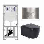 QeramiQ Dely Swirl Toiletset - 36.3x51.7cm - Geberit UP320 inbouwreservoir - met Burda frame - 35mm zitting - steel bedieningsplaat - ronde knoppen - mat zwart SW1138616