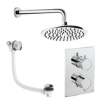 Crosswater MPRO Ensemble de douche de tête encastré - 2 poignées - vidage de baignoire - pomme de douche 20 cm - bras mural - chrome SW1472562