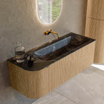 MONDIAZ KURVE-DLUX meuble de salle de bains 125cm avec module 25 L couleur chêne avec 1 tiroir et 1 porte. Lavabo BIG MEDIUM à droite sans trou de robinet couleur lave. SW1138116
