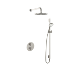 Hotbath Buddy IBS Ensemble de douche pluie - bras de douche mural 35 cm - pomme de douche ronde 25 cm - douchette 3 jets - barre de douche - nickel brossé SW298846
