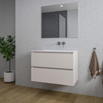 Saniclass Chaci Meuble de salle de bain - 80x46x55cm - lavabo en céramique blanc - 1 vasque - sans trous de robinet - 2 tiroirs - miroir rectangulaire - mat cotton (beige) SW1182375