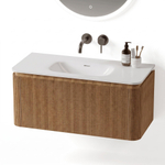 Royal Plaza Terra Edge Ensemble meuble de salle de bains - 100x45.5x46cm - vasque en céramique blanc brillant - 1 vasque - sans trous de robinet - 2 tiroirs - sandwood (chêne clair) SW1471932
