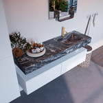 Mondiaz ALAN-DLUX Ensemble de meuble - 150cm - meuble - Talc mat - 2 tiroirs - Lavabo Cloud Lava suspendu - vasque droite - 1 trou de robinet - Noir SW807743