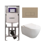 Villeroy & Boch Subway 2.0 DirectFlush CeramicPlus Toiletset - slimseat zitting - Geberit reservoir - bedieningsplaat met bedieningsplaat taupe - rechthoekige knoppen - wit SW1164211