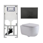 QeramiQ Dely Swirl Toiletset - 36.3x51.7cm - diepspoel - rimless - Geberit UP320 inbouwreservoir - met Burda frame - slim zitting - mat zwarte metalen bedieningsplaat - ronde knoppen - wit mat SW1126109