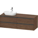 Duravit ketho 2 meuble sous lavabo avec plaque console avec 4 tiroirs pour lavabo à gauche 160x55x56.8cm avec poignées anthracite noyer foncé mate SW772695