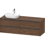 Duravit Ketho 2 meuble sous-lavabo incluant plan-console avec 4 tiroirs pour vasque à gauche 160x55x56.8cm avec poignées anthracite noyer foncé mat SW772695