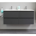 Basic Bella Meuble avec lavabo en porcelaine 120x55X46cm 2 trous de robinet Anthracite mat SW398142