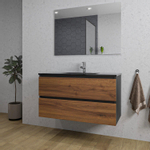 Adema Industrial 2.0 ensemble de meubles de salle de bain 100x45x55cm 1 vasque en céramique noire 1 trou de robinetterie miroir rectangulaire bois/noir SW857446