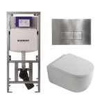 QeramiQ Dely Swirl Toiletset - 36.3x51.7cm - Geberit UP320 inbouwreservoir - met Burda frame - 35mm zitting - steel bedieningsplaat - rechthoekige knoppen - wit glans SW1138658