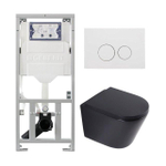QeramiQ Dely Ensemble WC - 36.3x51.7cm - cuvette profonde - sans bride - réservoir encastré Geberit UP320 - abattant de WC softclose 35 mm - plaque de commande blanche mate - boutons ronds - noir mat SW1235428