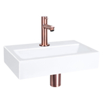 Differnz Flat Set lave-mains 38x24x8cm 1 trou avec robinet droit et siphon + bonde cuivre rose Rectangulaire Céramique Blanc SW373108