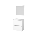 Basic-Line Basic 39 ensemble de meubles de salle de bain 60x39cm sans poignée 2 tiroirs lavabo acrylique 0 trous de robinetterie miroir mdf laqué blanc glacier SW350746