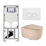 QeramiQ Dely Swirl Toiletset - 36.3x51.7cm - Geberit UP320 inbouwreservoir - met Burda frame - slim zitting - mat witte metalen bedieningsplaat - ronde knoppen - mat beige SW1130222