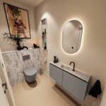 MONDIAZ TURE-DLUX Meuble toilette - 100cm - Smoke - EDEN - vasque Glace - position centrale - 1 trou de robinet SW1103565