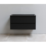 Basic Bella Meuble lavabo acrylique noir sans trous de robinet 100x55x46cm Flat Pack Noir mat SW538893