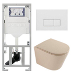 QeramiQ Dely Pack WC - 36,3x51,7cm - à fond creux - sans bride - réservoir encastré Geberit UP320 - abattant WC à fermeture douce - plaque de déclenchement blanche mate - boutons rectangulaires - beige mat SW1242418