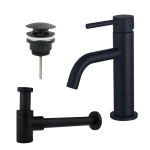 FortiFura Calvi Slim Kit mitigeur lavabo - robinet bas - bonde clic clac - siphon design bas - Noir mat SW891962