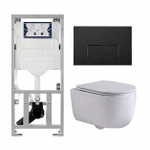 QeramiQ Dely Swirl Toiletset - 36.3x51.7cm - Geberit UP320 inbouwreservoir - met Burda frame - slim zitting - mat zwarte bedieningsplaat - rechthoekige knoppen - mat wit SW1126122