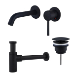Fortifura Calvi wastafelkraanset - inbouw - voorsprong 17.8cm - met open waste - mat zwart SW911745