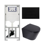 QeramiQ Dely Toiletset - 36.3x51.7cm - diepspoel - rimless - Geberit UP320 inbouwreservoir - softclose toilet zitting - 35mm - metaal mat zwarte bedieningsplaat - rechthoekige knoppen - mat zwart SW1235429