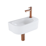 QeramiQ Fuente fonteinset – halfrond – 40x21.5x12 cm – keramiek wit mat – kraangat rechts – geribbeld SW1233041