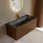 MONDIAZ KURVE-DLUX 100cm Meuble salle de bain - couleur Walnut - 1 tiroir - vasque BIG MEDIUM centre - 1 trou de robinet - couleur Lava SW1137246
