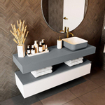 Mondiaz TOP 46 Plan de dessus suspendu - 140x46x12cm - adapté pour vasque à poser - Solid surface - Plata SW1022622