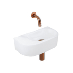 QeramiQ Fuente Ensemble de Lavabo - 40x21.5x12cm - lisse - demi-rond - céramique - ensemble de robinet en cuivre brossé - bouchon de vidange - siphon abaissé - blanc mat SW1233123