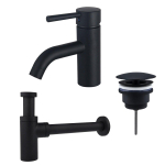 Fortifura Calvi wastafelkraanset - opbouw - laag - met open waste - mat zwart SW911741