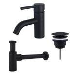 FortiFura Calvi Kit mitigeur lavabo - robinet bas - bonde nonobturable - siphon design - Noir mat SW911741