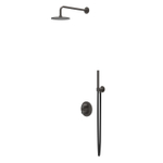 IVY Tribe Ensemble de douche pluie - encastrable - 2 voies inverseur avec robinet d'arrêt - bras mural 40 cm - pomme de douche medium 20 cm rond - barre curseur avec sortie - flexible de douche 150 cm - douchette stick - inox 316 - Carbon black brossé PVD SW1032124