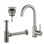 Fortifura Calvi Kit robinet lavabo - robinet haut - bec rotatif - bonde clic clac - siphon design - Inox brossé PVD SW915275