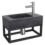 Differnz Bombai fonteinset – 40x22x9 cm – natuursteen zwart – rechte mat chromen kraan – met zwart frame SW373220