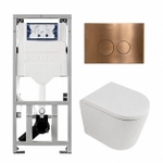 QeramiQ Dely Pack WC - 36,3x51,7cm - à fond creux - sans bride - réservoir encastré Geberit UP320 - abattant WC softclose 35 mm - plaque de commande en cuivre - boutons ronds - blanc mat SW1235385