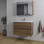 Saniclass Chaci Meuble de salle de bain - 80x46x55cm - lavabo en céramique blanc - 1 vasque - 1 trou de robinet - 2 tiroirs - armoire miroir - noyer (hout) SW826910