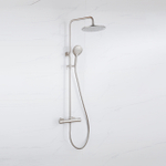Fortifura Calvi Ensemble de douche de pluie - thermostatique - pomme de douche 30 cm - flexible lisse - douchette ronde - Inox brossé PVD SW1204430