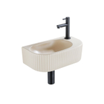 QeramiQ Fuente Ensemble de lavabo - 40x21.5x12cm - droite - nervuré - demi-rond - 1 trou de robinet - céramique - robinet de lave-mains noir mat - bonde - siphon abaissé - beige SW1233003