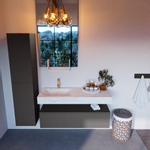 Mondiaz ALAN-DLUX Ensemble de meuble - 120cm - meuble Dark grey mat - 1 tiroir - Lavabo Cloud Opalo suspendu - vasque Gauche - 1 trou de robinet SW806318