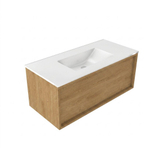 Saniclass Holz Frame Ensemble meuble de salle de bains - 100x45x42cm - lavabo Vygo en céramique blanc - 1 vasque - sans trou de robinet - 1 tiroir - chêne natural mat (bois) SW1437751