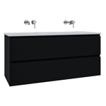 Saniclass Chaci Meuble de salle de bain - 120x45x55cm - lavabo en céramique brillant blanc - 2 vasques - sans trou de robinet - 2 tiroirs - noir mat SW809394