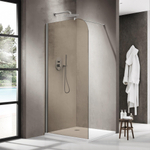 Fortifura Galeria Paroi de douche à l'italienne - 100x200cm - paroi en verre arrondie - verre fumé - barre de fixation murale - inox brossé PVD SW1420861