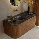 MONDIAZ KURVE-DLUX 100cm Meuble salle de bain avec module 25 G et D - couleur Walnut - 1 tiroir - 2 portes - vasque GRUNNE centre - sans trou de robinet - couleur Lava SW1137176