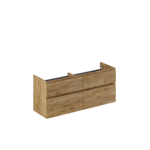 Thebalux hoge onderkast type3 140cm 4x lade greeploos 2x houten greeplijst 2x uitsparing tbv wastafels Epic Slimline Soft Froggio Cube Quadro en Glacier incl witte sifonset SW766133