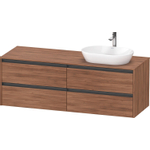 Duravit Ketho.2 Wastafelonderbouwkast - inclusief consoleplaat - met 4 laden - voor waskom rechts - 160x55x56.8cm - met handgrepen antraciet - noten mat SW773104