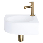 Differnz Cleo Set lave-mains 30x30x10cm 1 trou avec robinet droit et siphon + bonde or mat Quart de rond Céramique Blanc SW373168