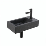 Saniclass Fuente ensemble lavabo - 40x22 - 1 trou de robinet - à droite - pierre naturelle - robinet de fontaine noir mat - foncé SW1111502