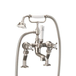 Robinet baignoire Crosswater Belgravia - sur pied - 2 trous - ensemble de douchette - poignée croix - nickel brossé SW1176806