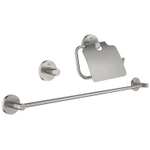 Grohe Essentials Toilet Accessoireset 3-delig - toiletborstelhouder - handdoekhaak - toiletrolhouder met klep - Supersteel (RVS) SW97652